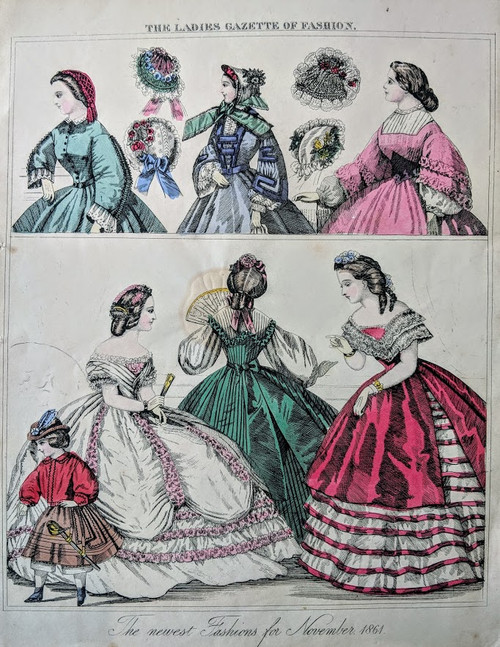 Antique fashion plate (hand coloured) - The Newest Fashions for November 1861