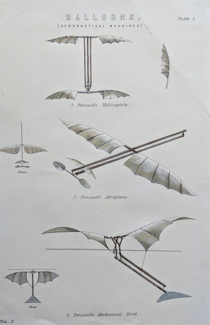 BALLOONS (AERONAUTICAL MACHINES) - antique print, published 1881