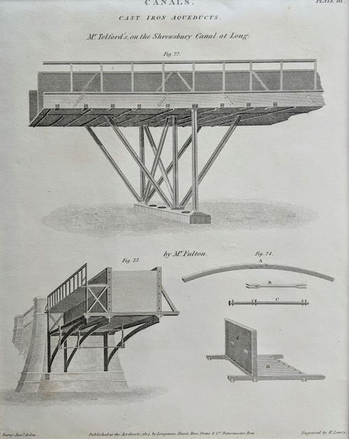 Antique print, 1814 - CANALS:    CAST IRON AQUEDUCTS