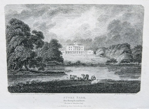 Antique print, published 1802 - Stoke Park, Buckinghamshire