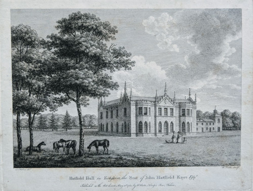 Antique print of Hatfield Hall, Yorkshire - published 1780