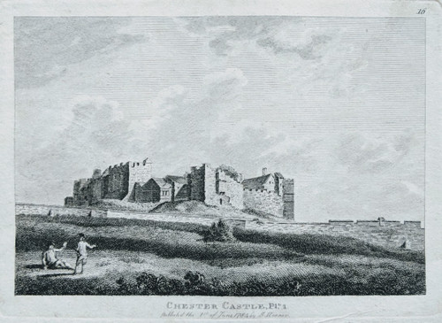 Antique print, copper engraved, of Chester Castle (Plate 1) - published 1784