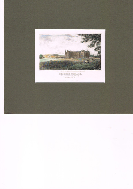 Antique print of Rushbrook Hall, West Suffolk - published 1818