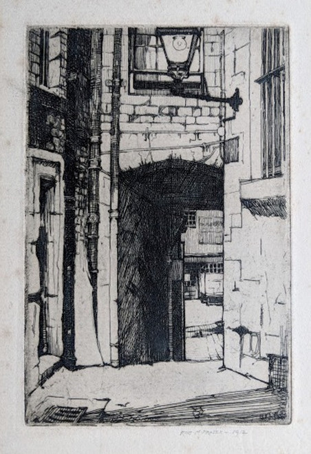 Etching: old Edinburgh -signed by artist Rose M. Fraser, dated 1912