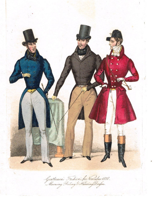 Antique print of Gentlemen's Fashions, November 1830 - published 1830