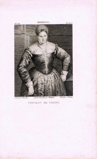 "Portrait de Femme": BALIA DEI MEDICI (Paris Bordone) - rare antique print 