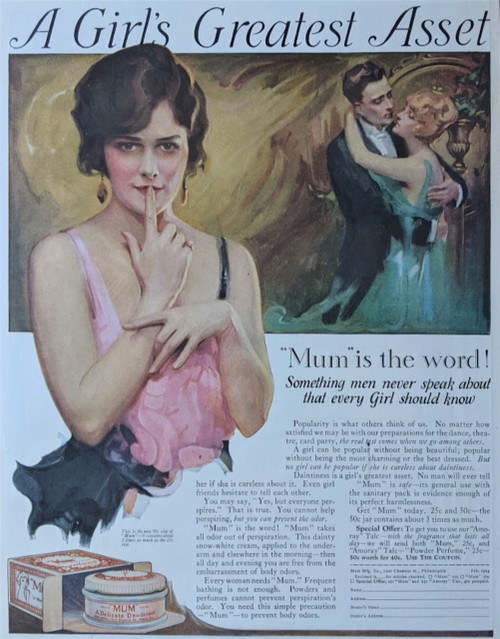 SOLD - "MUM", vintage deodorant advertisement, 1924