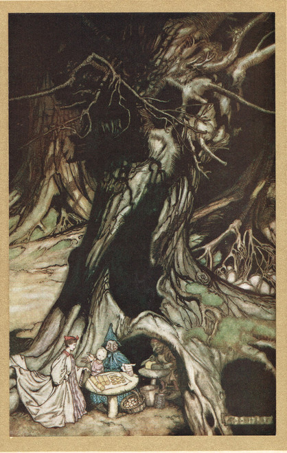 Fairies under the roots of old trees in Kensington Gardens - vintage print from Peter Pan, 1906