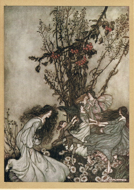 Fairies feeling 'dancey' - Arthur Rackham vintage print, from Peter Pan, published 1906