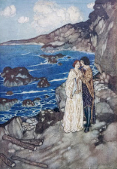 from The Tempest - "Here's my hand...and mine with my heart":  EDMUND DULAC - vintage print 1908