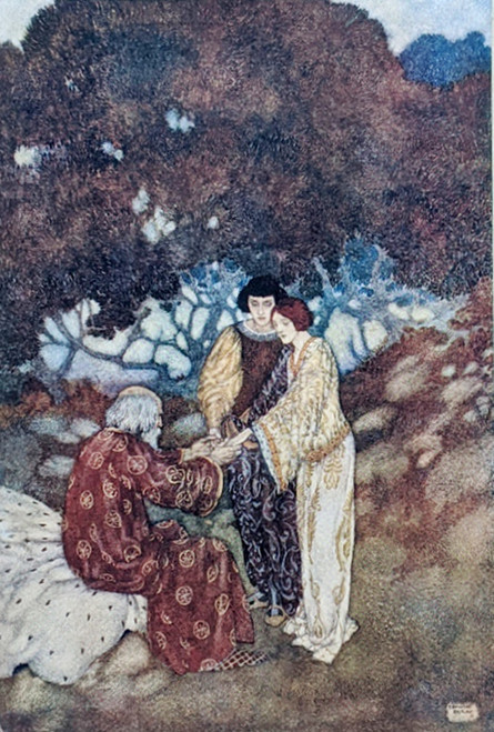 from The Tempest - "Let grief and sorrow still embrace his heart...":  EDMUND DULAC -  vintage print, 1908 