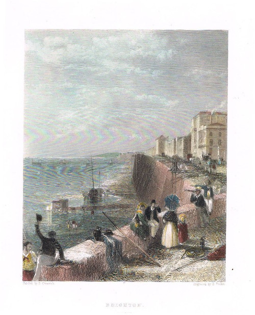 Antique print of Brighton, published 1842, for Finden's Ports & Harbours