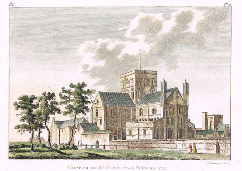 Antique print of Church of St Cross, Near Winchester, Hants - published 1783