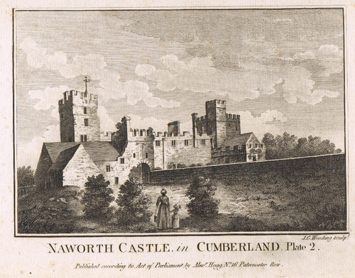 Antique print of Naworth Castle, Cumberland - published 1784