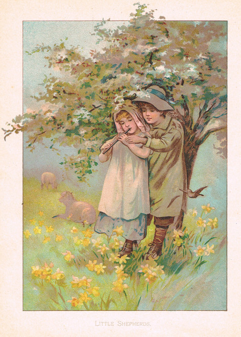 Vintage print - "Little Shepherds" by Harriet Mary Bennett - published 1887