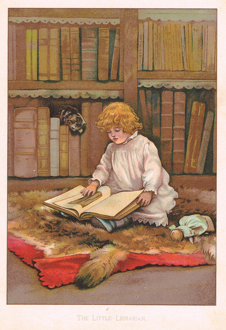 Vintage children's print, 1887 - "The Little Librarian" by  Harriet Mary Bennett