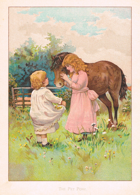 Vintage children's print, 1887 - "The Pet Pony" by Harriet Mary Bennett