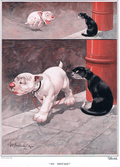 vintage print, 1922 - STUDDY DOGS: "MY MISTAKE"