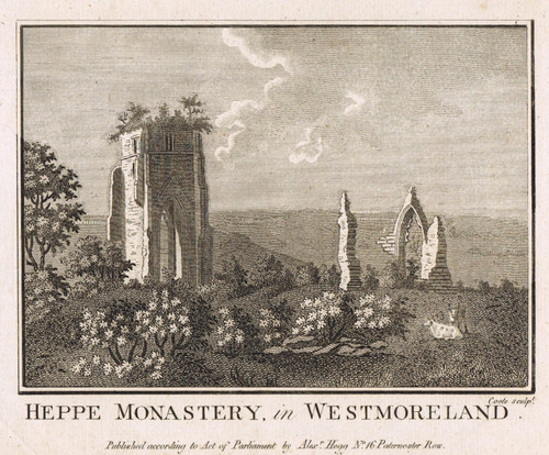 Antique print of Heppe Monastery, Westmoreland - published 1786