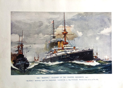 NOW SOLD  -  The "Majestic", Flagship of the Channel Squadron -  vintage print, published 1901