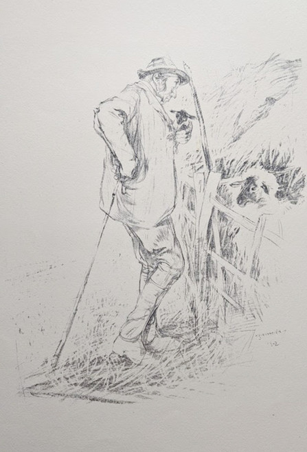 1904 Lithograph print - "In a Cotswold Ewe Pen" by Archibald Standish Hartrick