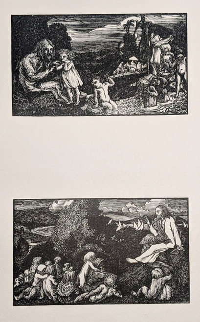 'Go Wash' and 'The Sermon on the Mount' - Two original woodcuts by Thomas Sturge Moore published in 1904.