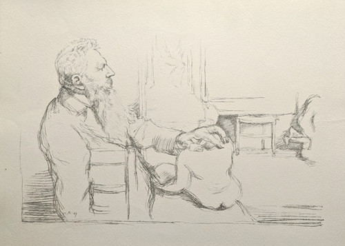 Signed lithograph of Rodin in his Studio by William Rothenstein, published 1904