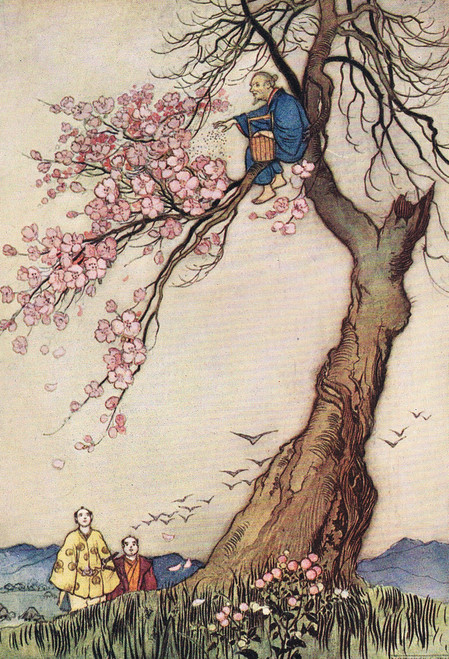 'Hana-Saka-JiJi' by Warwick Goble for 'Green Willow' - VINTAGE PRINT 1910