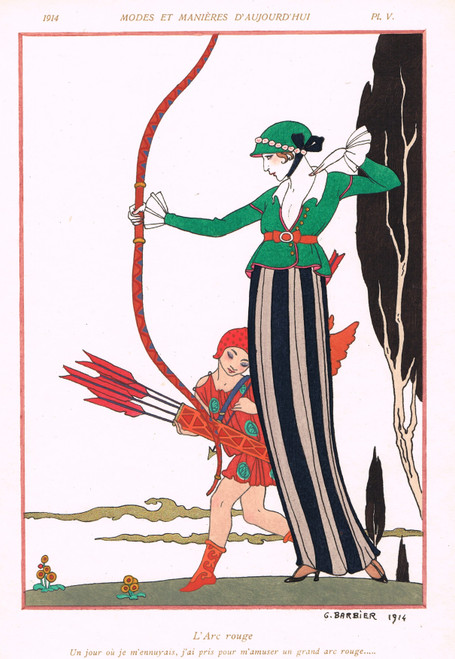 NOW SOLD - 'L'Arc Rouge' - Georges Barbier - Signed - Published 1914 - original pochoir