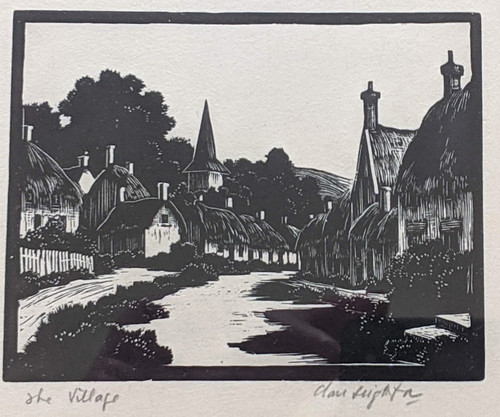 Signed wood engraving by Clare Leighton - 'The Village', dated 1927
