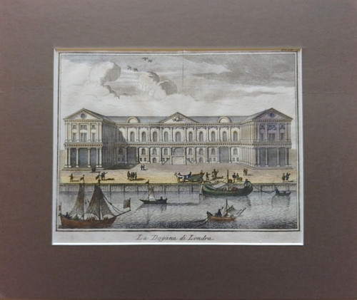 Antique Print (1743) - "La Dogana di Londra" (Customs House, London)