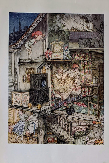 Vintage print, 1932, "When Night was come and the Shop shut up", illustrated by Arthur Rackham