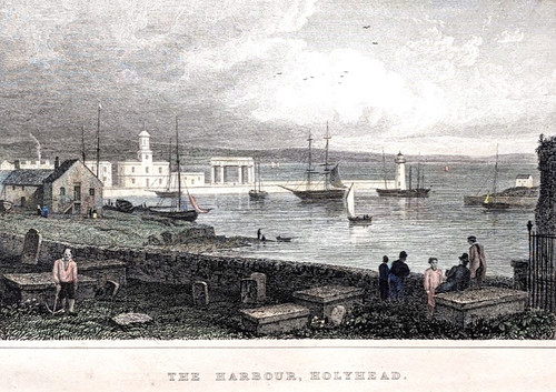 Antique Print (1835) - THE HARBOUR, HOLYHEAD