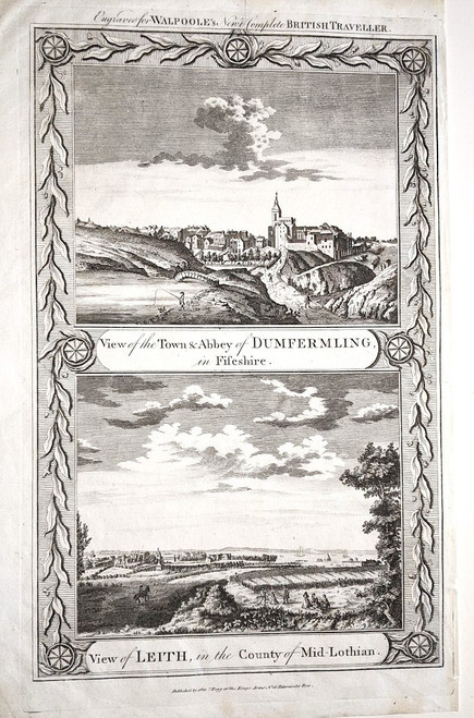 Antique prints of Dunfermling & Leith (east coast Scotland) - published 1784
