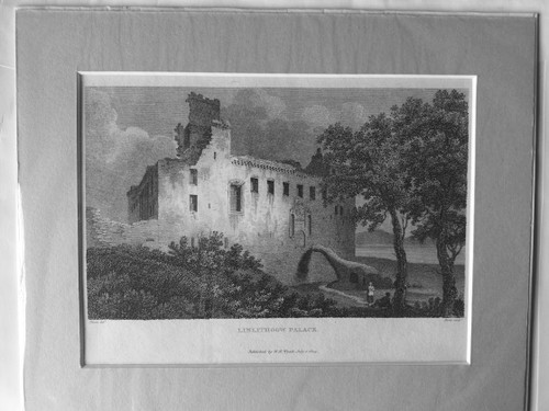 Antique print, copper engraved, of Linlithgow Palace, Scotland - published 1809