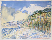 Signed lithograph of Santa Monica Beach, California - by Christopher Corr