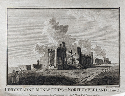 Antique print of Lindisfarne Monastery, in Northumberland, Plate 3 - published 1786