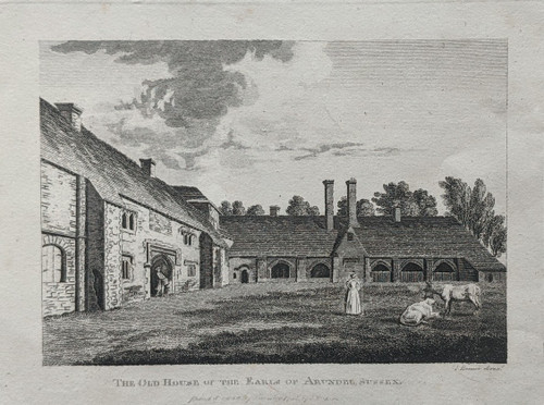 Antique print of The Old House of Earls of Arundel, Sussex - published 1783