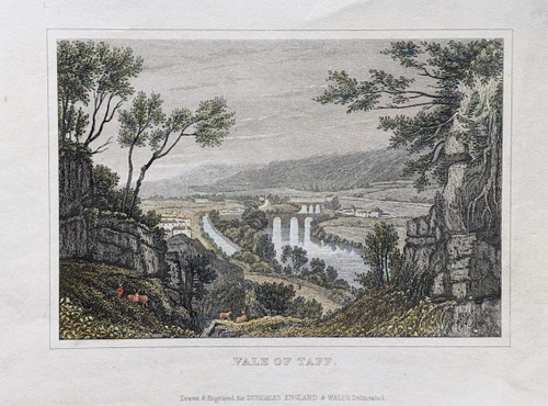 Antique print of Vale of Taff, South Wales - published 1835