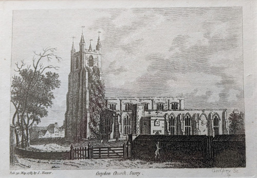 Antique print of Croydon Church, Surry - published 1785