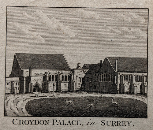 Antique print, copper engraved, of Croydon Palace in Surrey - published 1795