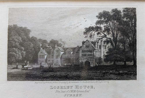 Antique print of Loseley House, Surrey - published 1819