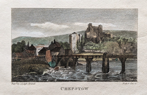 Antique print of Chepstow , on the River Wye, - published 1818