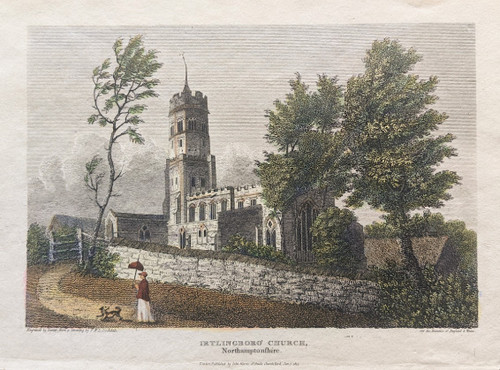 Antique print of Irtlingborough Church, Northamptonshire - published 1813