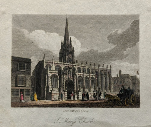Antique print of St. Mary's Church, Oxford - published 1810