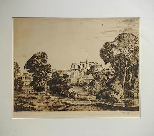 Malmesbury, Wiltshire - signed etching by John Cameron