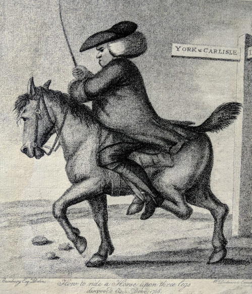 "How to ride a horse upon three legs" - a Bunbury comical print, published 1786