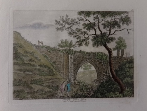 Antique print (hand coloured) of Plashey Castle, Essex - published 1784