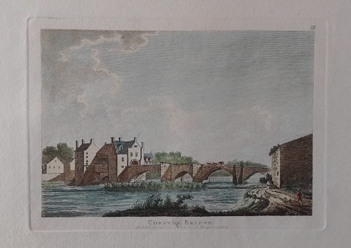 Antique print (hand coloured) of Chester Bridge - published 1784