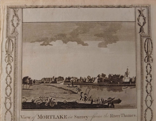 Antique print, copper engraved, of View of Mortlake in Surrey - published 1784